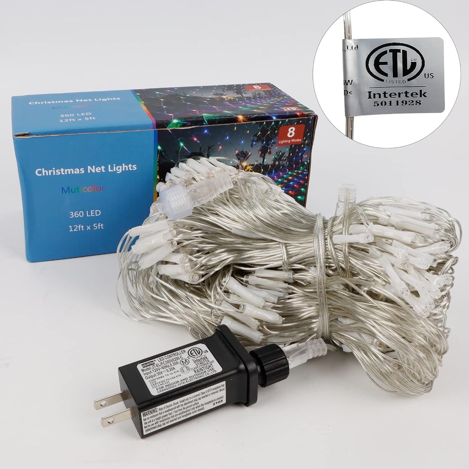 WATERGLIDE Outdoor Christmas Net Lights 12ft x 5ft 360 LED UL Certified 30V Low-Voltage Mesh for Family Yard and Play Area