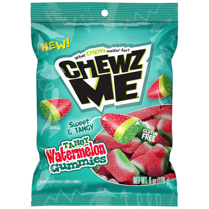 ChewzMe Sour Watermelon Gummy Candy Stocking Stuffer and Birthday Party Treat, Gluten-Free Cane Sugar Snack, 6 oz Bag