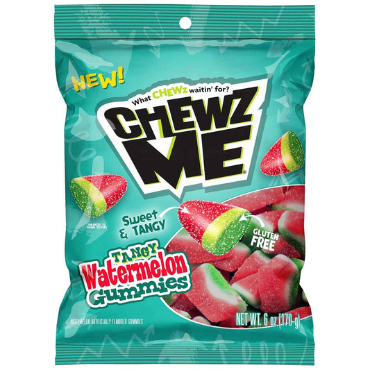 ChewzMe Sour Watermelon Gummy Candy Stocking Stuffer and Birthday Party Treat, Gluten-Free Cane Sugar Snack, 6 oz Bag