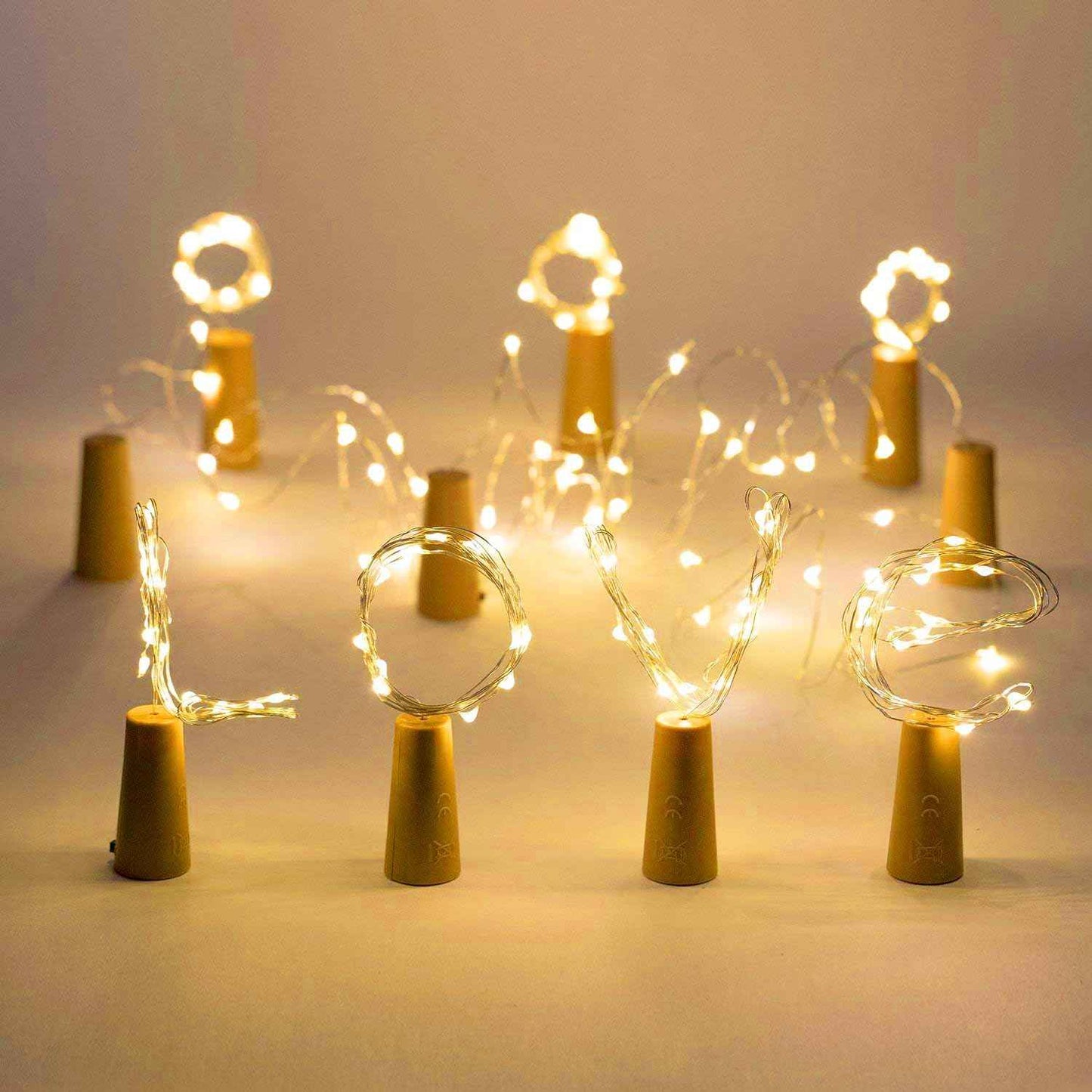 Aluan Bottle Cork LED Lights 12 LED 10 Pack – Aesthetic Shelf and Mantel Decoration for Modern Home Interiors, Warm Glow