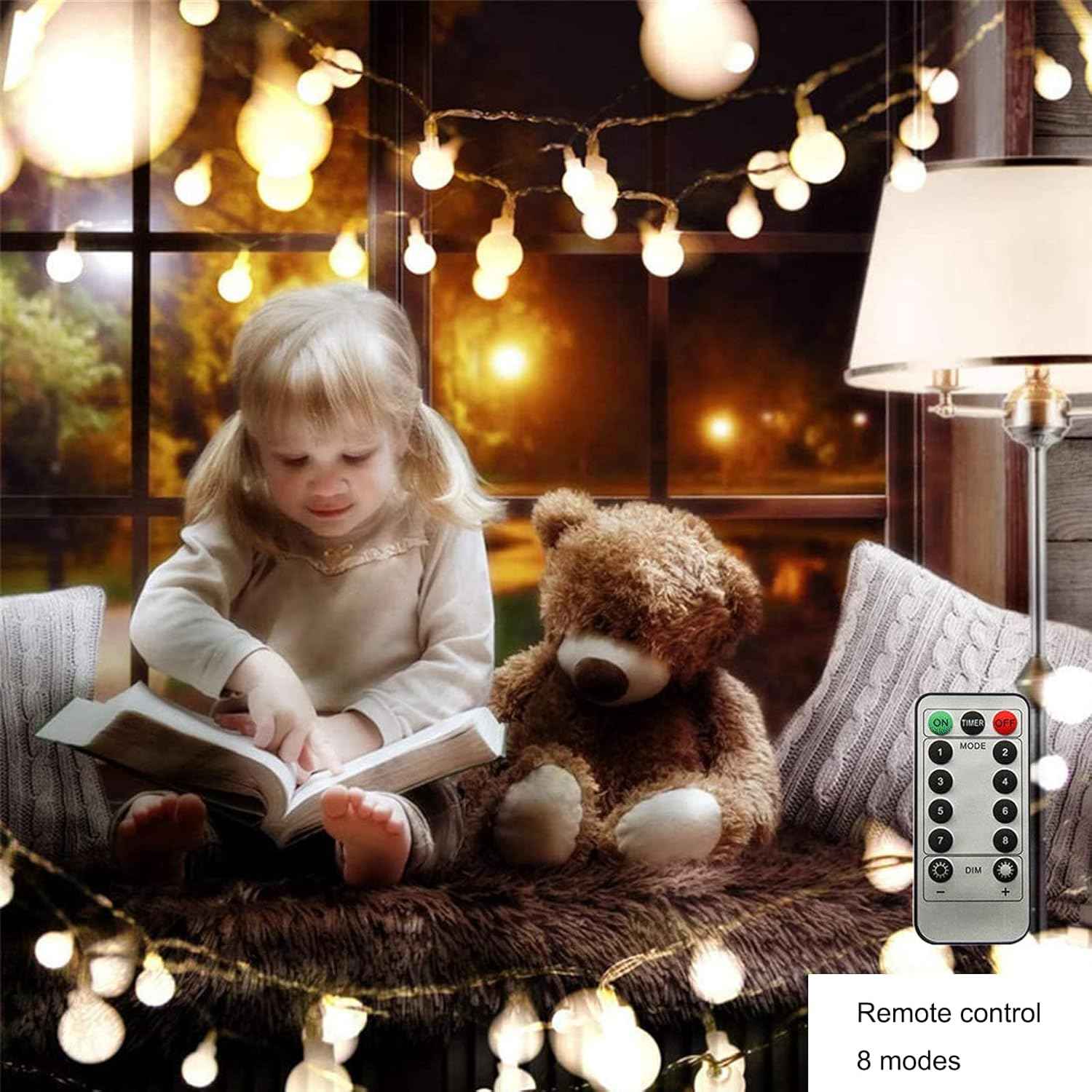 ZIMINGU LED Ball String Lights – Flameless Cool Touch Fairy Lights Safe for Kids and Pets, USB Powered Warm White Globe Lights