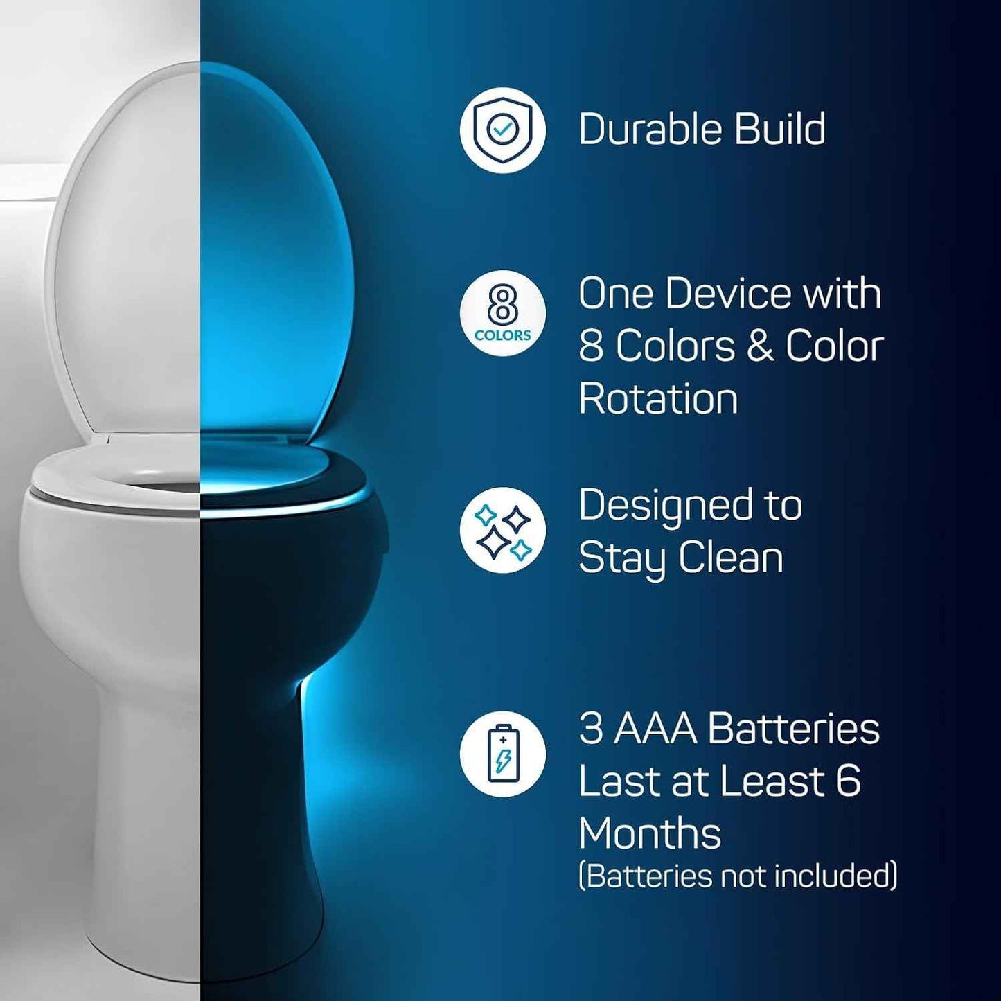 ToiLight Toilet Bowl Night Light – Modern Bathroom Accent Light with 9 Color Modes to Match Any Decor Style