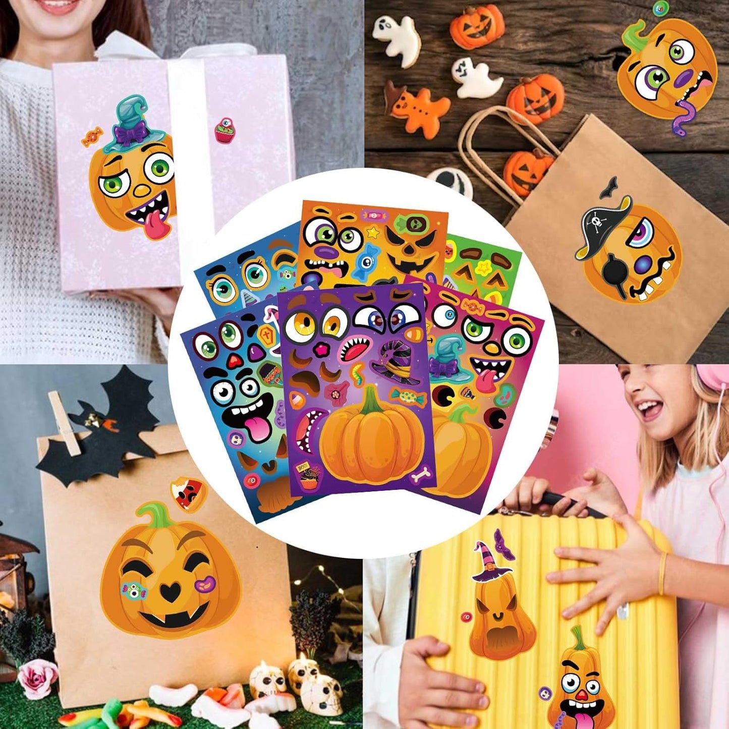 WATINC No-Carve Pumpkin Stickers – Child-Safe Halloween Alternative Eliminating Knife Risk for Family Craft Time