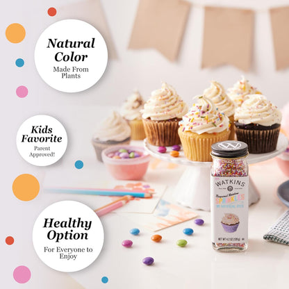 Watkins Gourmet Rainbow Nonpareils Sprinkles – Single Glass Jar of Naturally Colored Topping for Intentional Home Baking