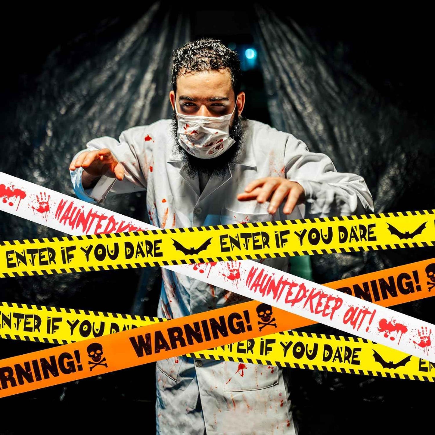 Halloween Caution Tape Roll – Weatherproof Yard and Porch Decoration for Trick-or-Treat Pathways