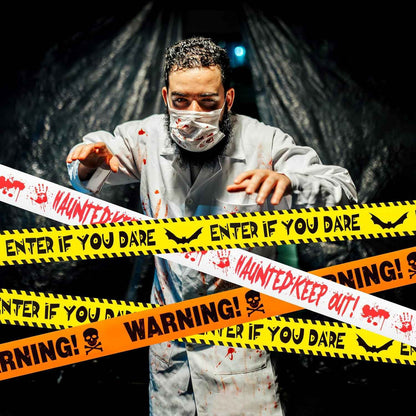 Halloween Caution Tape Roll – Weatherproof Yard and Porch Decoration for Trick-or-Treat Pathways
