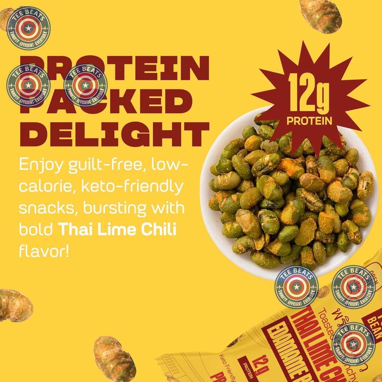 Where You Bean Crunchy Edamame (Thai Lime Chili) – After-School Protein Boost for Picky Eaters, Single-Serve 0.9 oz Pouches, 8 Pack
