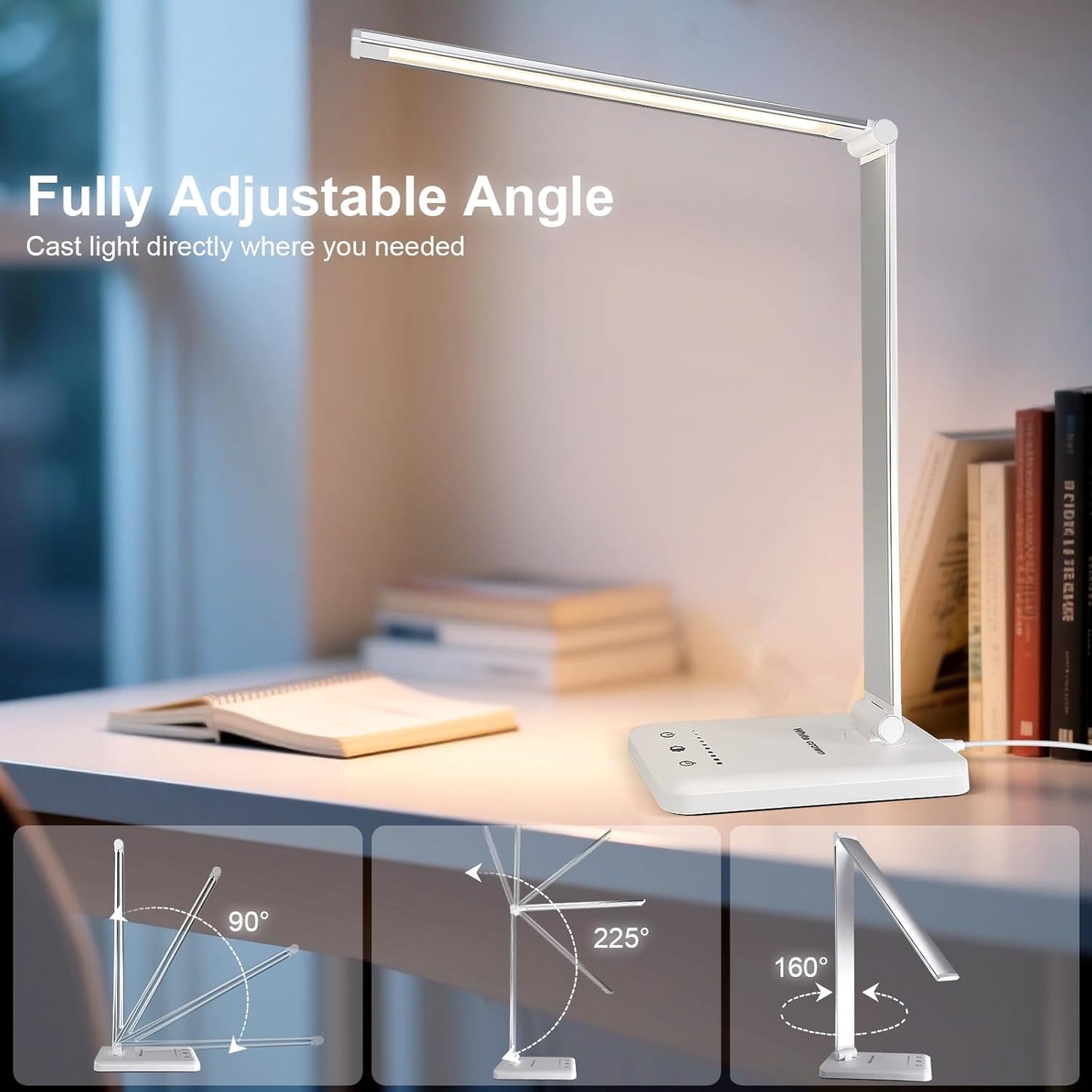 White crown Aluminum LED Desk Lamp – Clean, Modern Task Light for Intentional Home Offices and Uncluttered Desks