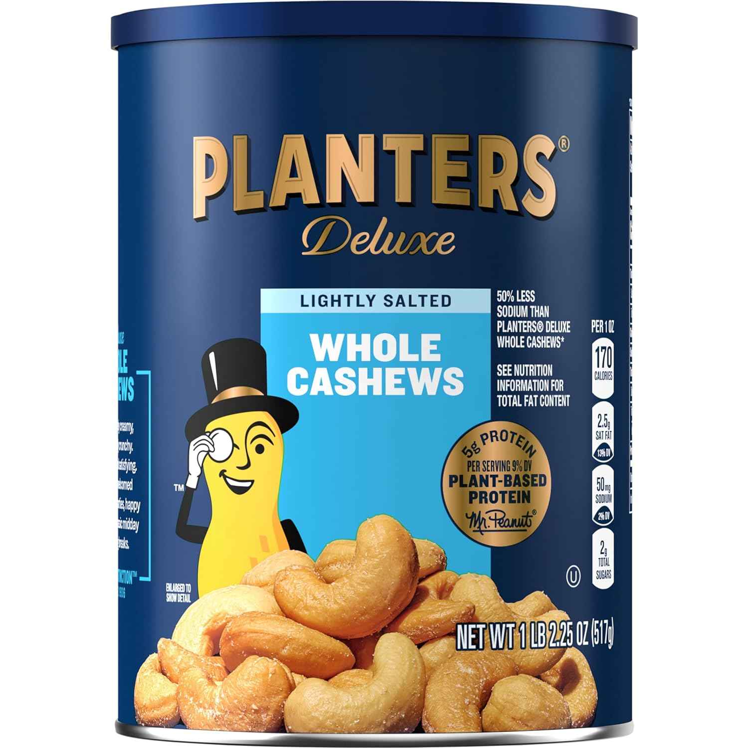 PLANTERS Whole Cashews with Sea Salt – Kosher Pantry Staple for Health-Conscious Adults, No Cholesterol