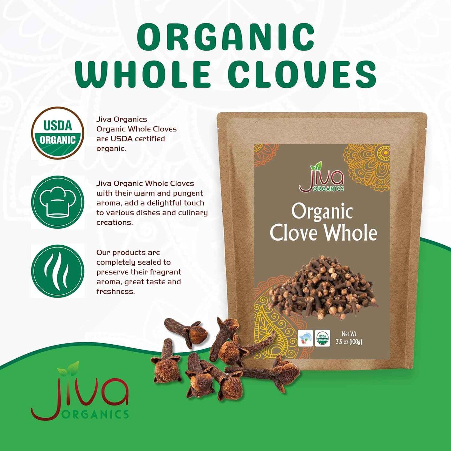 Jiva Organic Whole Cloves – Mindful Kitchen Spice for Bedtime Tea Rituals, 3.5 oz Resealable Pouch