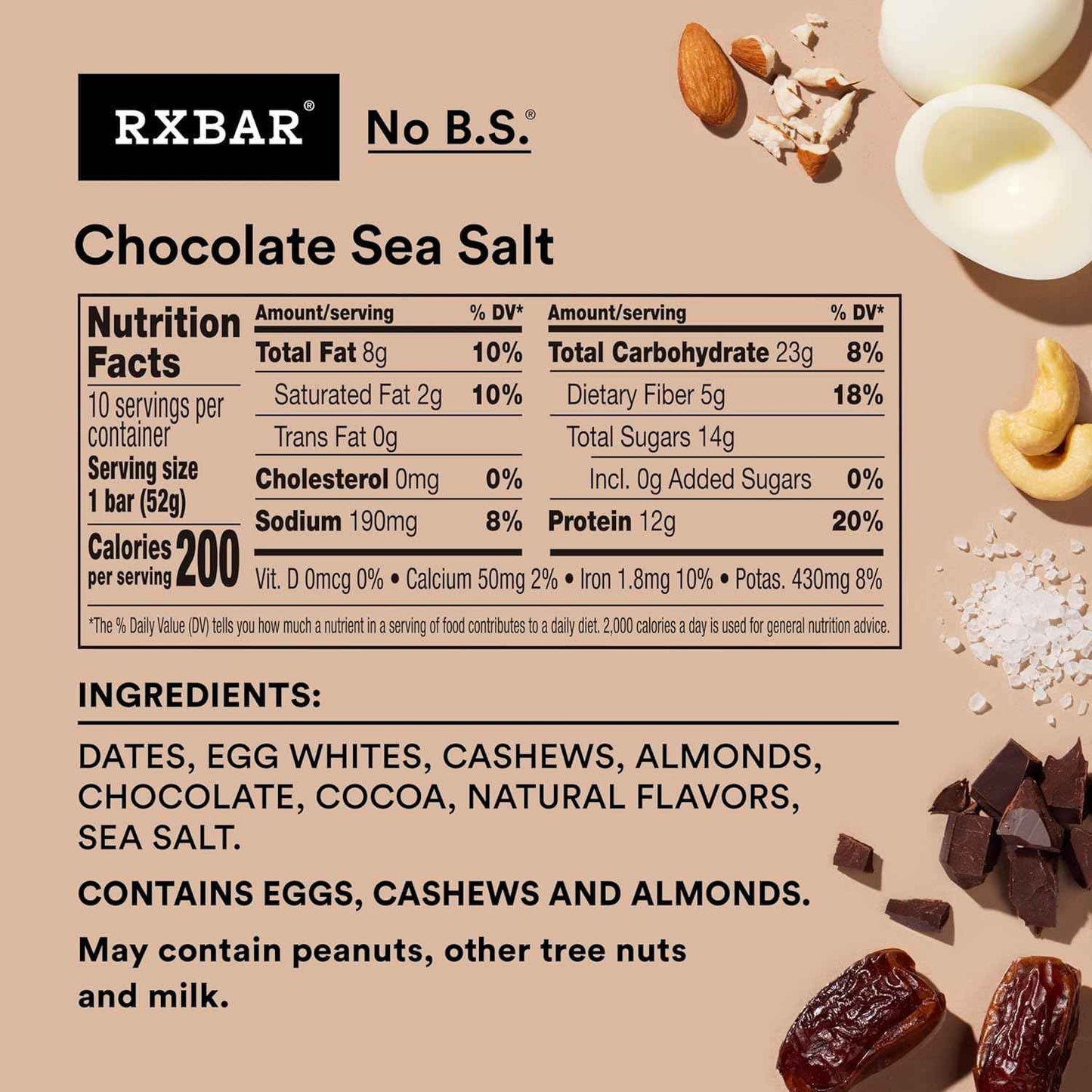 RXBAR Chocolate Sea Salt Protein Bars – Clean-Ingredient Snack for Mindful Wellness Routines, 10-Count Box