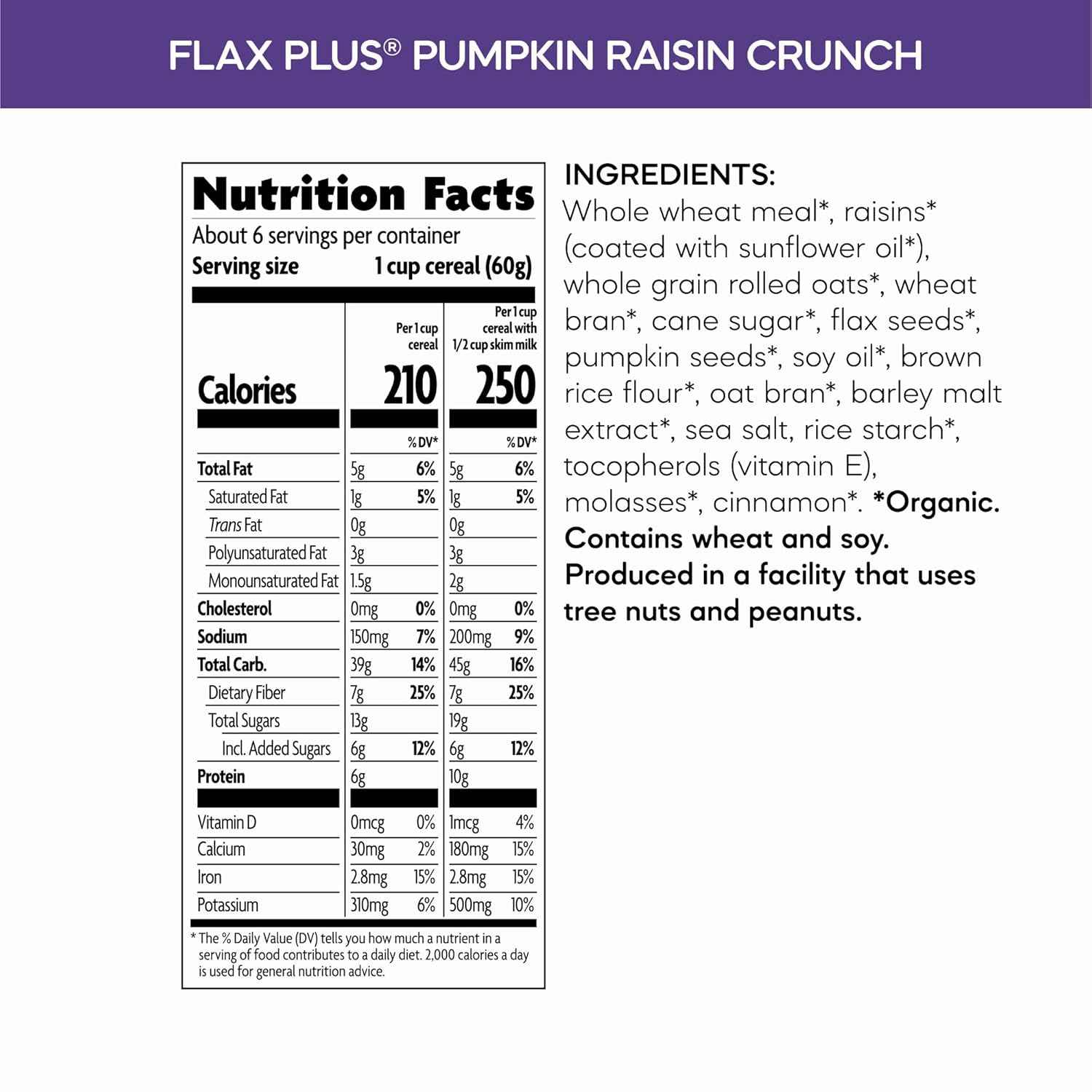 Nature's Path Organic Flax Plus Pumpkin Raisin Crunch Cereal – Simple Organic Cereal for Clutter Free Kitchens, Clean Ingredient Plant Based Bowl