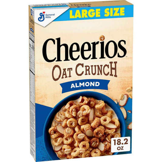 Cheerios Oat Crunch Almond Breakfast Cereal – Lunchbox Prep Pantry Cereal for Kids and Parents, 24 oz