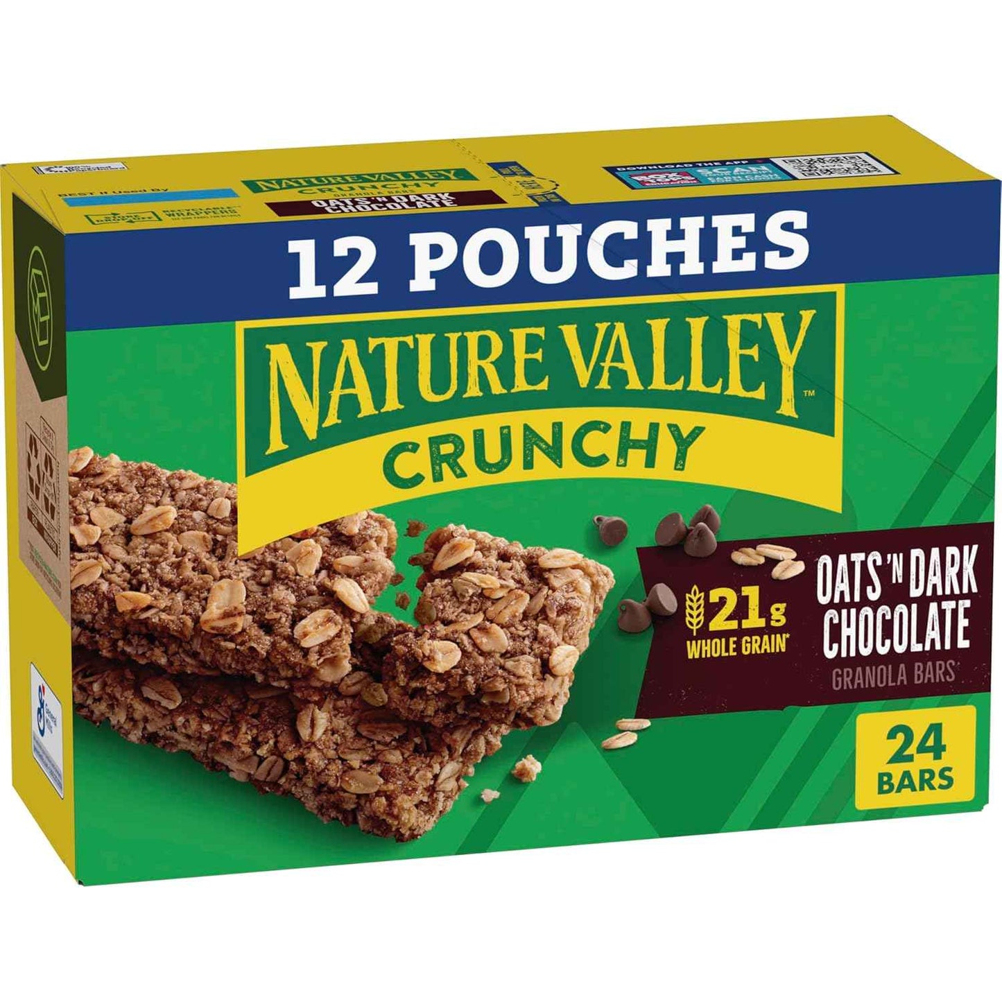 Nature Valley Crunchy Granola Bars, Oats 'n Dark Chocolate – Whole Grain Clean Label Snack for Mindful Eating