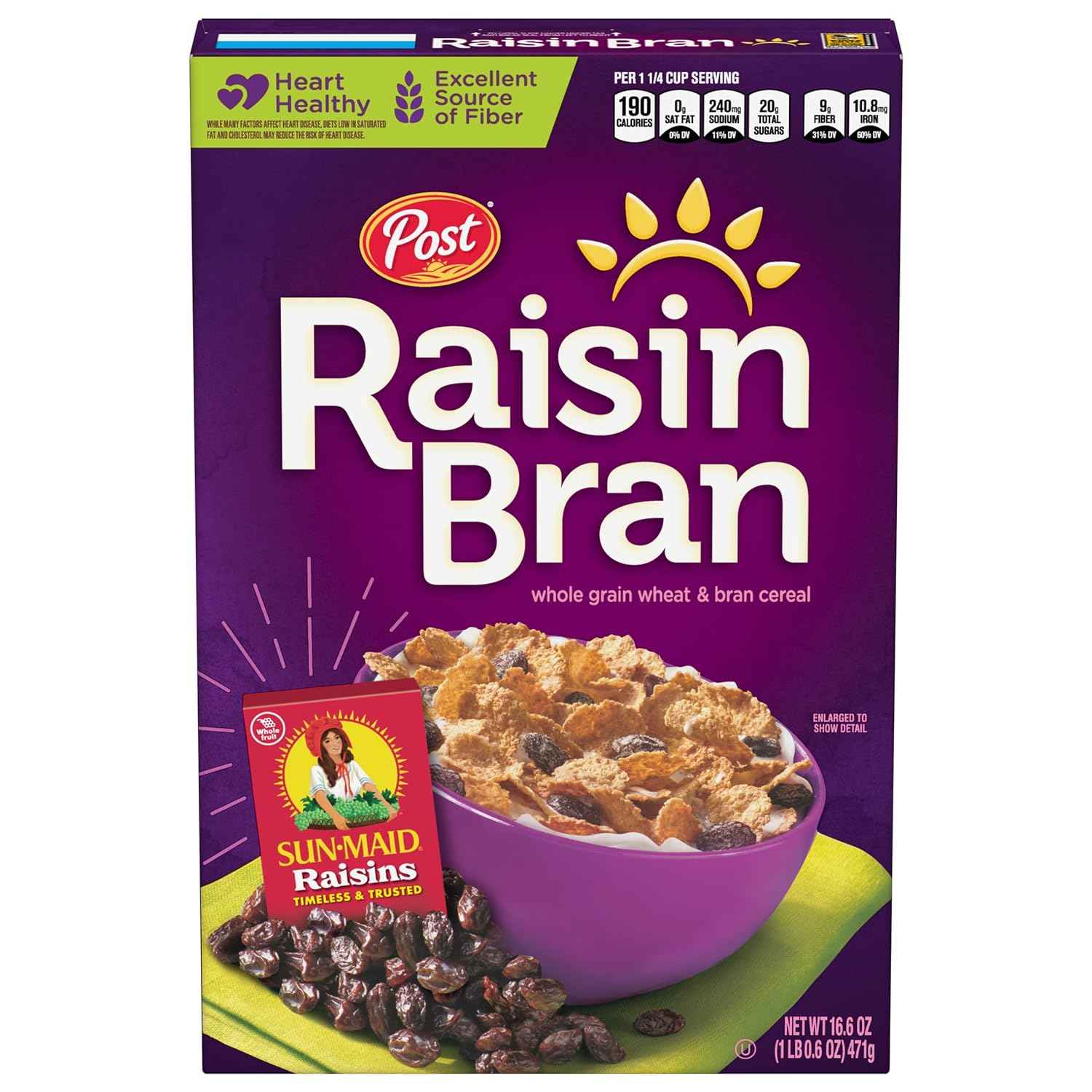 Post Raisin Bran Cereal – Quick Fiber-Rich Breakfast Fuel for Busy Workdays, 16.6 oz