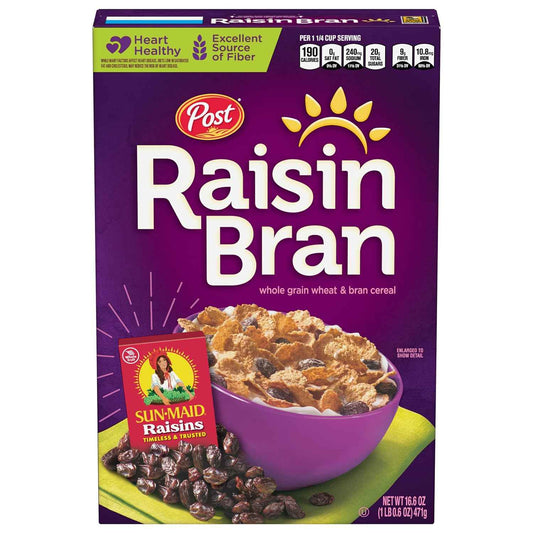Post Raisin Bran Cereal – Quick Fiber-Rich Breakfast Fuel for Busy Workdays, 16.6 oz