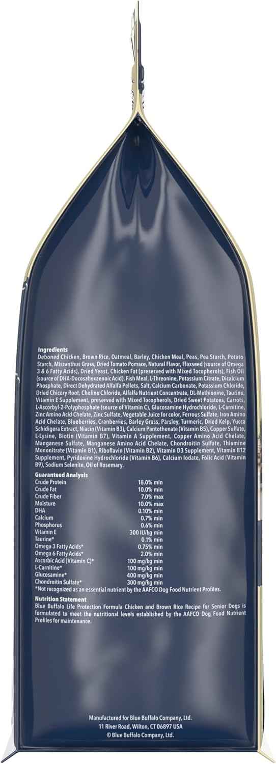 Blue Buffalo Senior Life Protection Chicken & Brown Rice – Clean-Label Nutrition with AAFCO-Compliant Senior Formula, 6 lb
