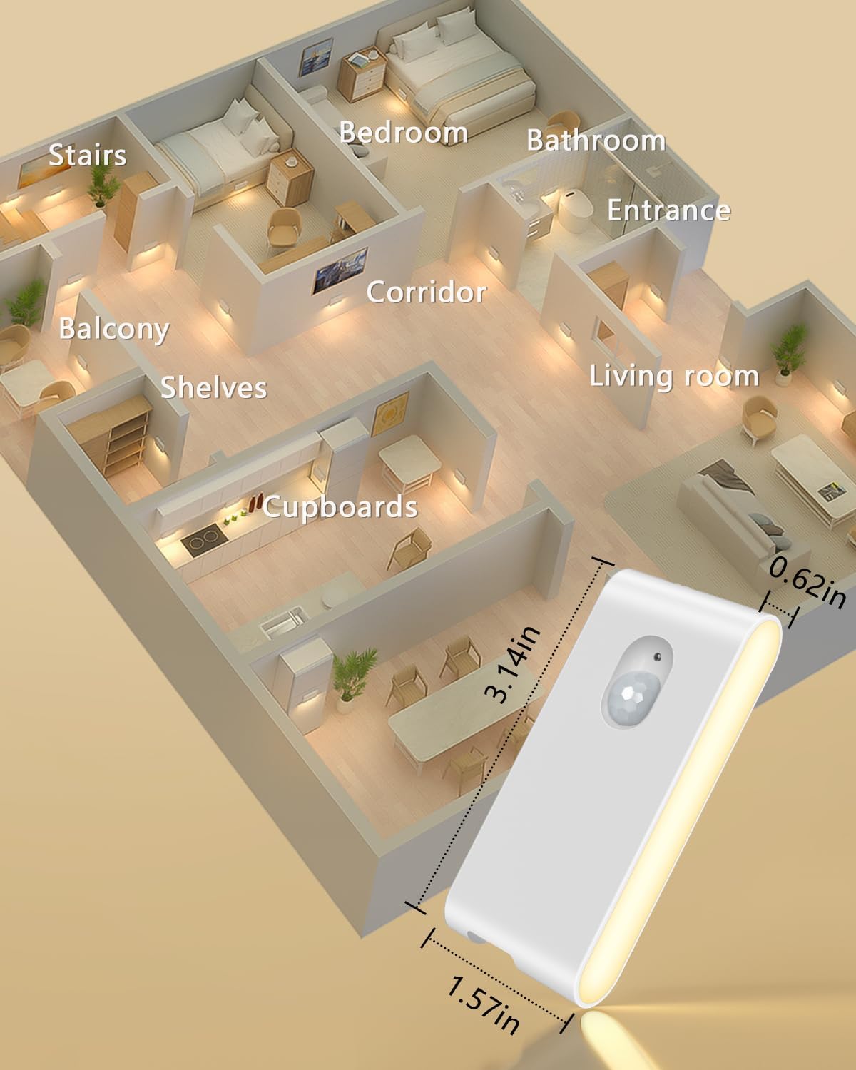 WILLED Ultra Thin Night Light – Minimalist Cordless Lighting for Clean Modern Hallways and Stairs