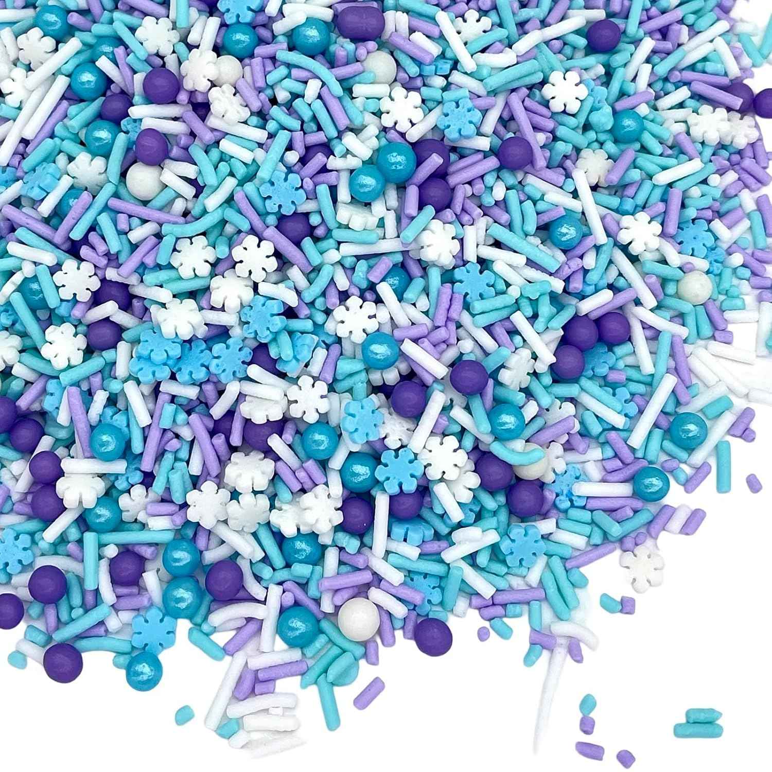 Manvscakes Winter Sprinkle Mix – Showpiece Dessert Topping for Holiday Tablescapes, Pink Purple Blue Snowflake Sprinkles