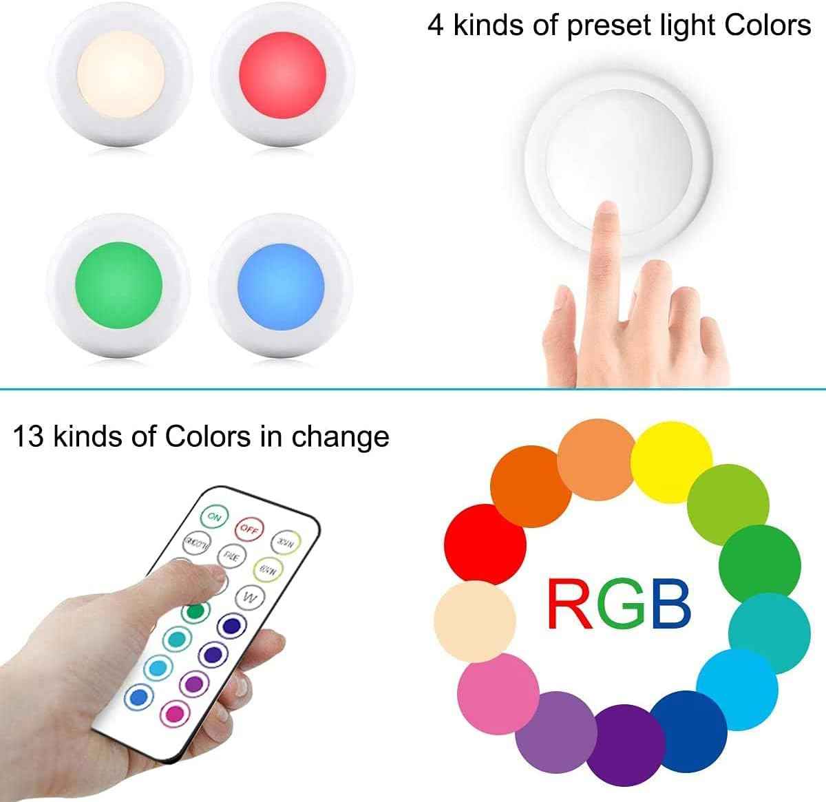 Cadrim LED Puck Lights - Color Changing Display Lighting for Curio Cabinets, Bookshelves, and Living Room Aesthetic