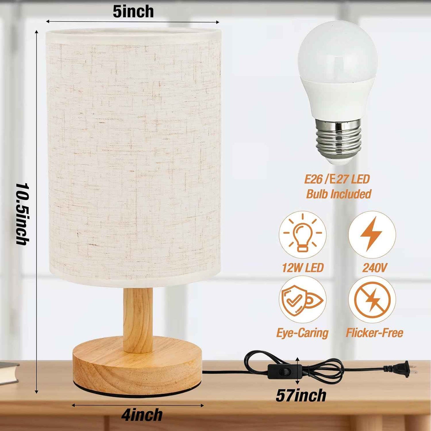 Housewarming Gift Table Lamp for New Homeowners, Linen Shade Wood Base with LED Bulb