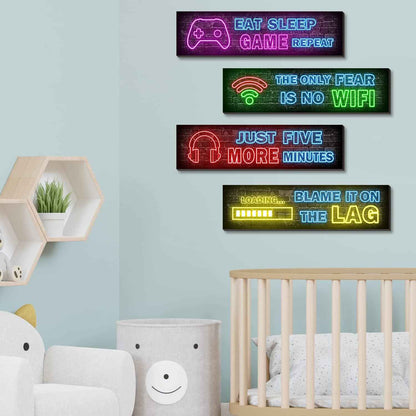 4 Pcs Printed Neon Gaming Posters – Cool Christmas and Housewarming Gift for Gamers, Game Room Wood Signs