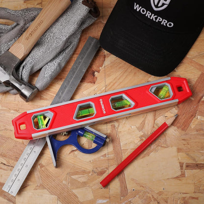 WORKPRO Compact Magnetic Torpedo Level - 12 Inch V-Groove Leveler for One-Person Shelf and Cabinet Installs