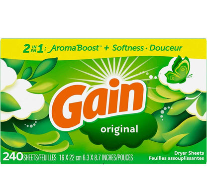 Gain Dryer Sheets Original Scent – One-Sheet Laundry Solution for Clutter-Free Routines, 120 Count