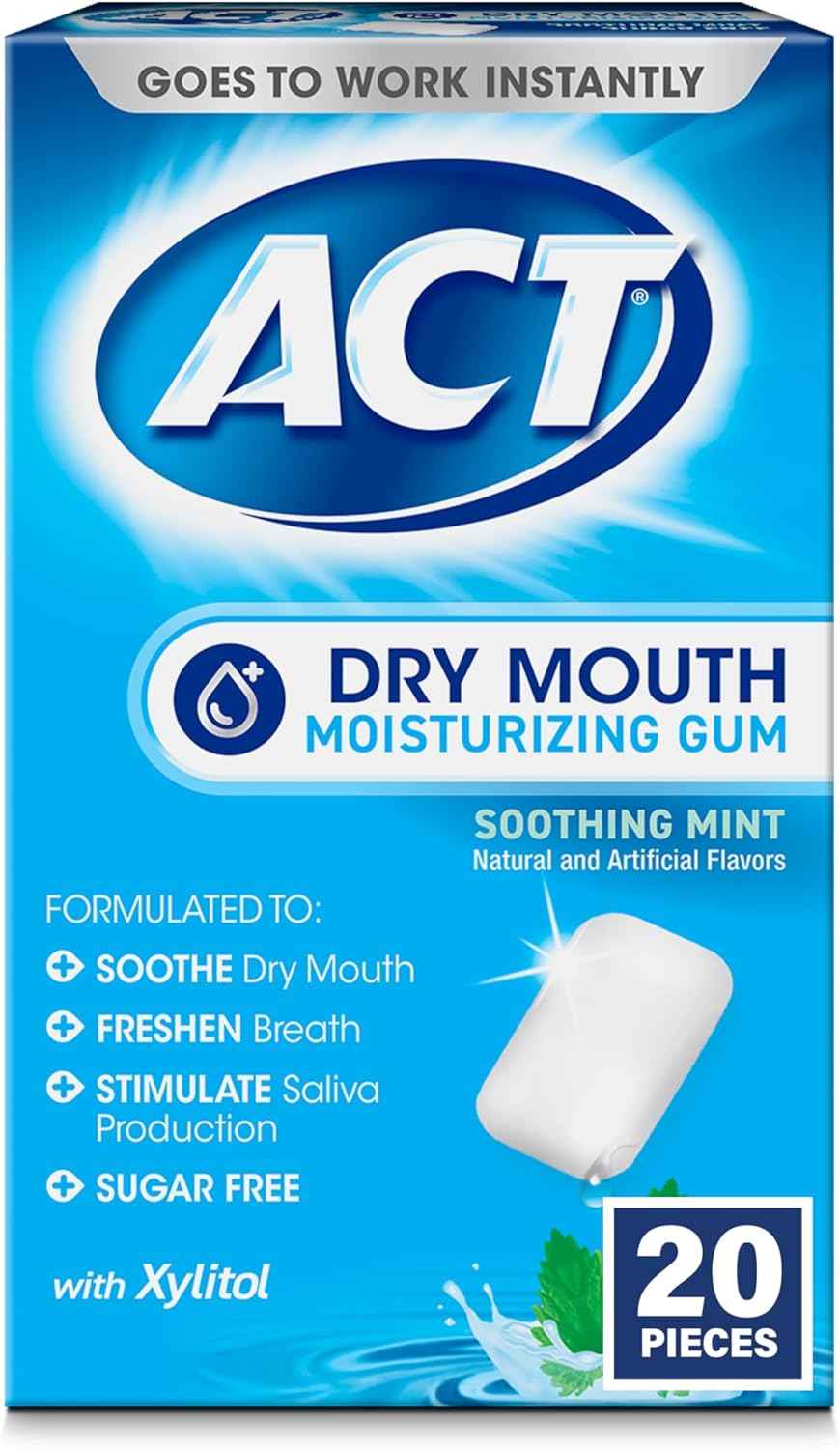 ACT Dry Mouth Gum – Focus Chew for Professionals and Frequent Speakers, Sugar Free 20 Count