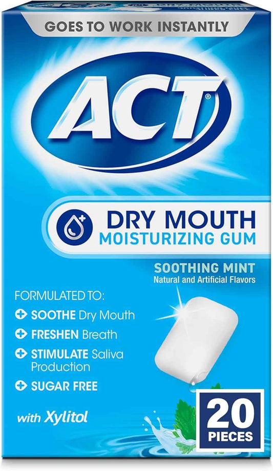 ACT Dry Mouth Gum – Focus Chew for Professionals and Frequent Speakers, Sugar Free 20 Count