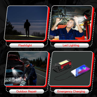 YiaMia Rechargeable LED Work Light 2 Pack – Roadside Emergency Flashlight with Red Flashing Mode and Power Bank