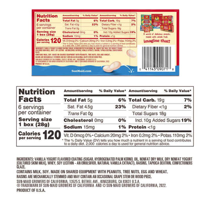 Sun-Maid Vanilla Yogurt Raisins – Picnic and Road Trip Snack Pouches, 6 Single-Serve 1 oz Travel Packs