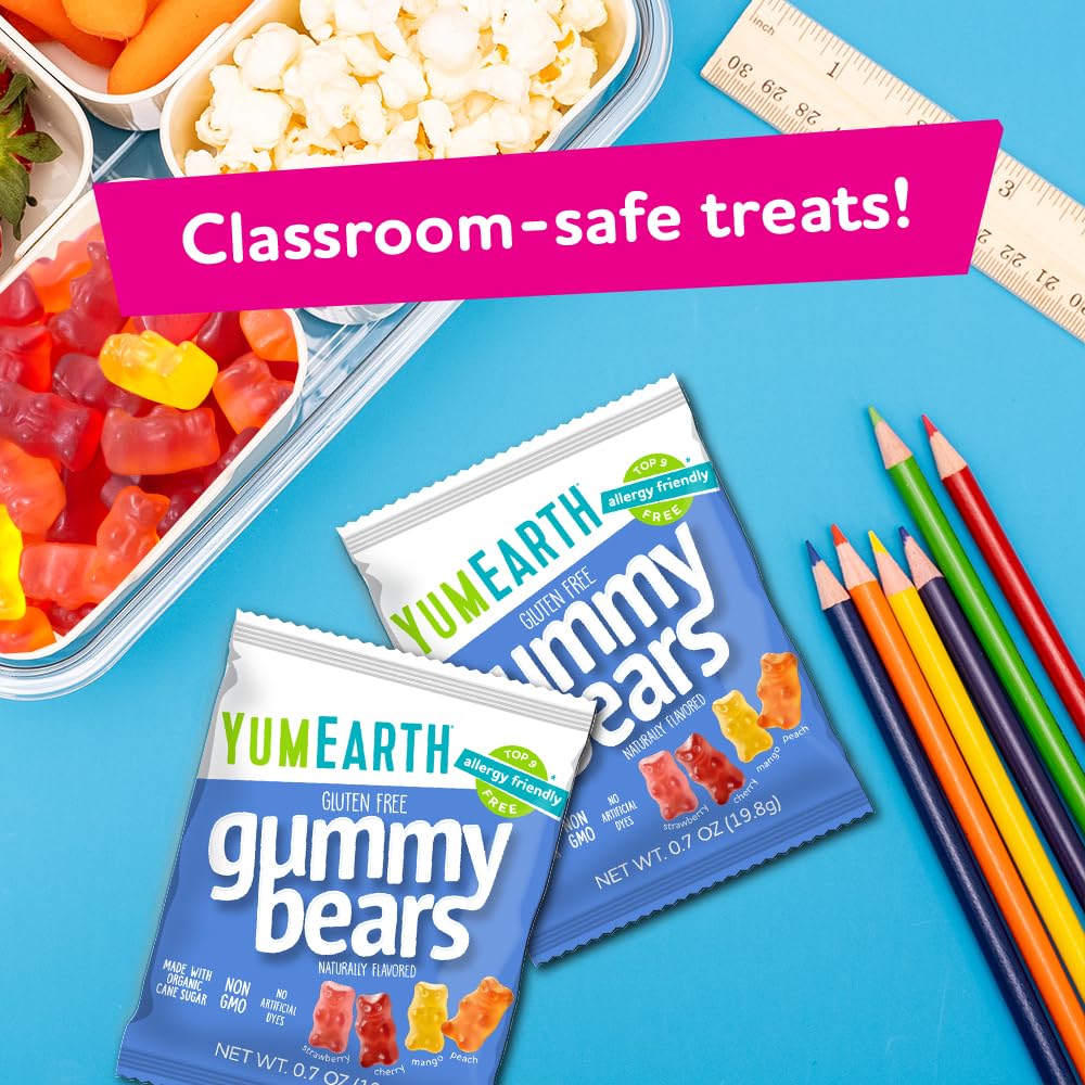 YumEarth Organic Gummy Bears – Halloween Non Candy Treat, Allergy Safe Trick or Treat Snack Packs