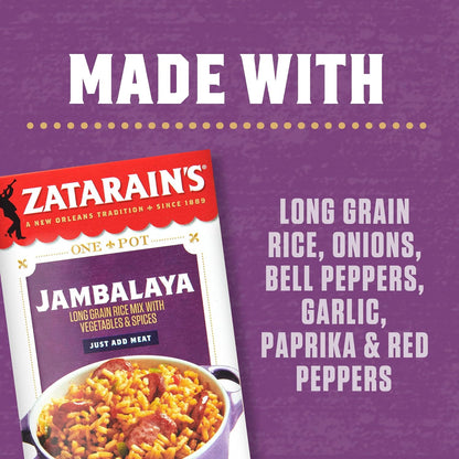 Zatarain's Jambalaya 8 oz Box – No MSG Added Creole Rice Mix for Family Wellness Dinners