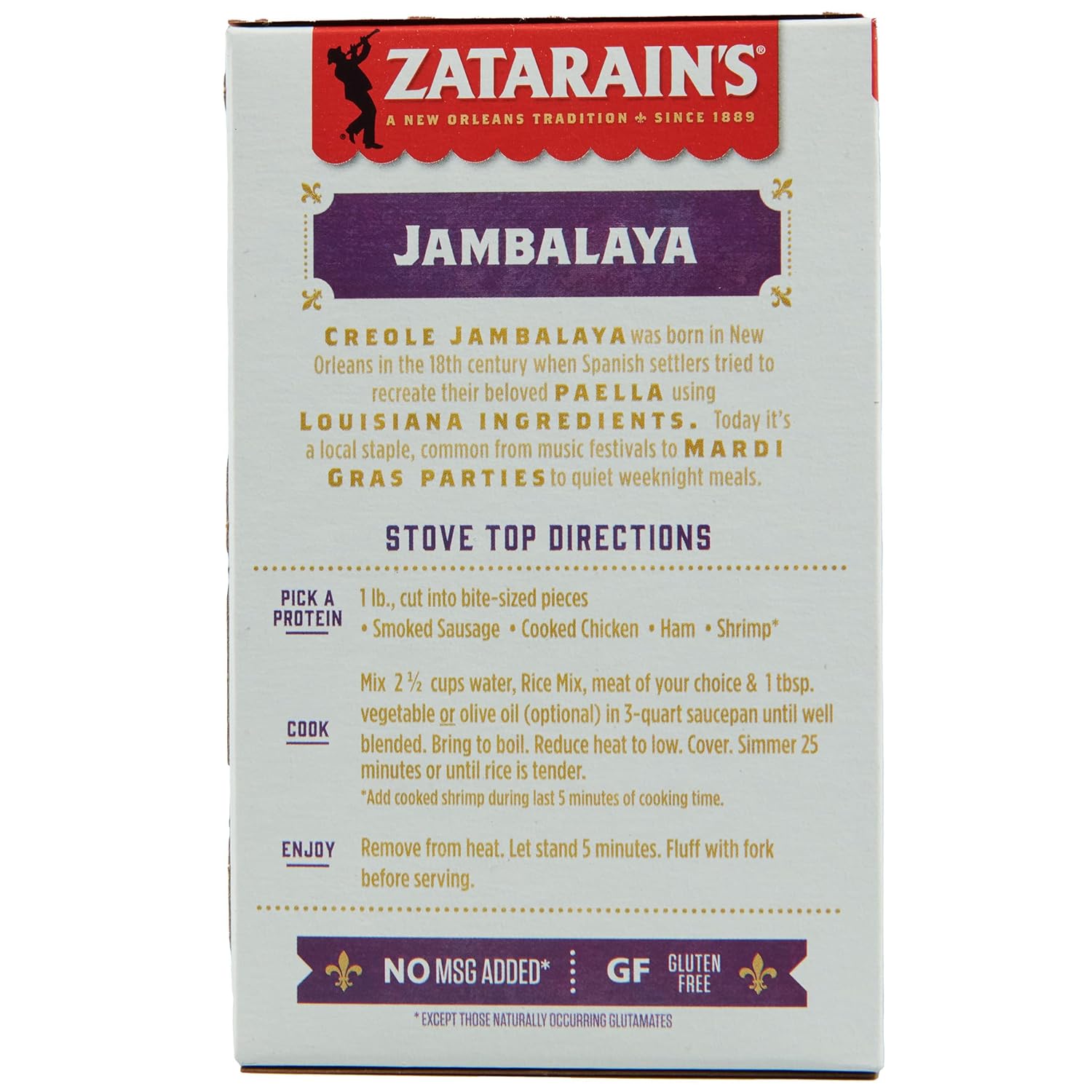 Zatarain's Jambalaya 8 oz Box – No MSG Added Creole Rice Mix for Family Wellness Dinners