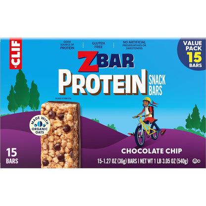 Zbar Protein Chocolate Chip Bars - Clean Label Kids Snack with Organic Oats and No Artificial Preservatives, 5g Protein (15 Pack)