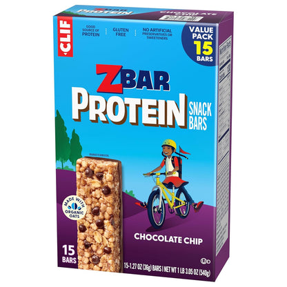 Zbar Protein Chocolate Chip Bars - Clean Label Kids Snack with Organic Oats and No Artificial Preservatives, 5g Protein (15 Pack)