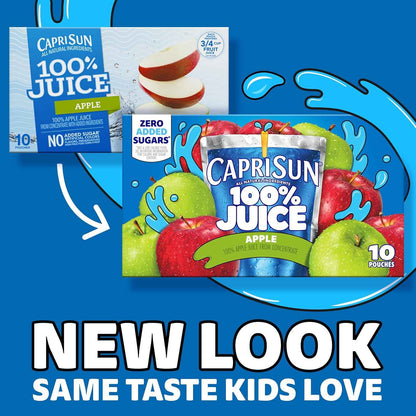 Capri Sun 100% Apple Juice Pouches – Worry-Free Individually Sealed Beverage for School Trips, 10 Boxes 6 fl oz