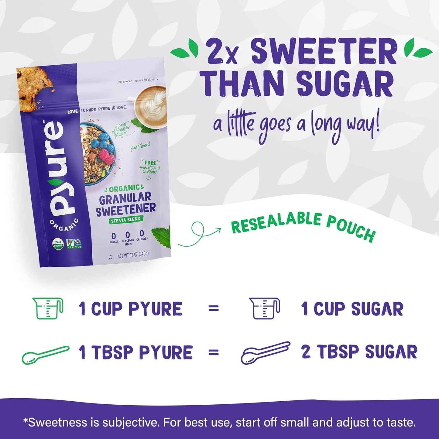 Pyure Organic Stevia Blend – Calorie-Conscious Pantry Staple for Self-Care Meal Prep