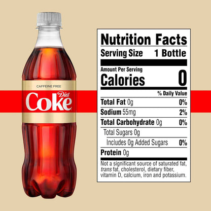 Coca-Cola Diet Coke Caffeine Free 16.9 fl oz Bottles, 6 Pack – Sugar Free Sparkling Drink for Pregnancy-Safe Evening Refreshment