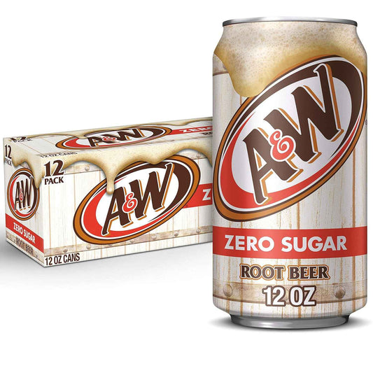 A&W Zero Sugar Root Beer Soda, 12 fl oz cans (12 pack) – Guilt-Free Root Beer for Mindful Snacking, Gym Fridge, and Self-Care Sundays