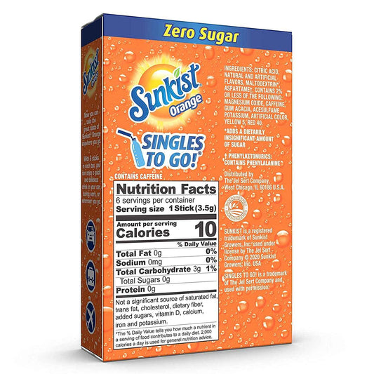 Sunkist Singles To Go Drink Mix – Kid Friendly Orange Soda Sticks for Lunchboxes, After School Snacks, and Car Cup Holders