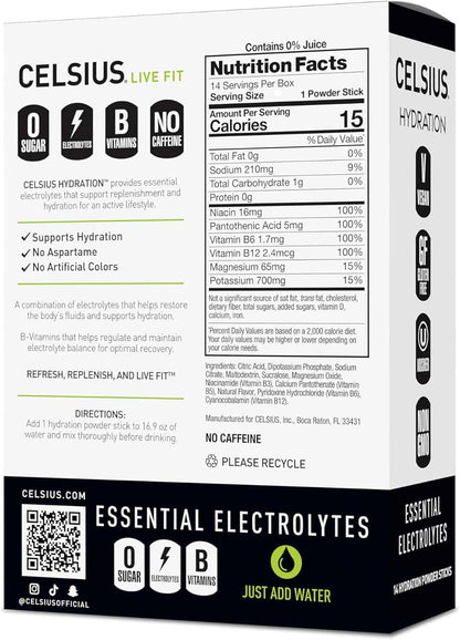 CELSIUS Hydration B-Vitamin Stick Packs – Lemon Lime Caffeine Free Office Beverage to Replace Sugary Sodas at Your Desk
