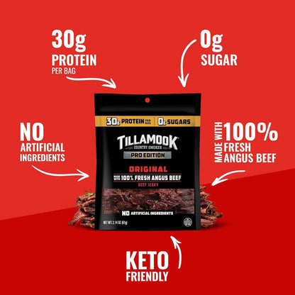 Tillamook Country Smoker PRO Edition Beef Jerky, Real Hardwood Smoked Angus, 2.14 Oz Gluten Free Low Carb Snack for Macro-Tracking and Mindful Nutrition