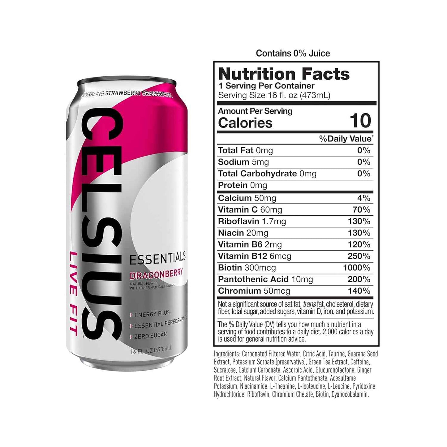 CELSIUS ESSENTIALS™ Sparkling Dragonberry Sugar Free Energy Drink – Daily Wellness Ritual for Mindful Hydration and Recovery