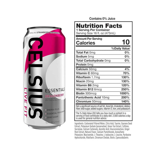 CELSIUS ESSENTIALS™ Sparkling Dragonberry Sugar Free Energy Drink – Daily Wellness Ritual for Mindful Hydration and Recovery