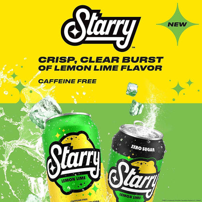 Starry Lemon Lime Soda – Zero-Sugar Caffeine-Free Soda for Calorie-Conscious and Diabetic-Friendly Diets, 12 Fl Oz Cans (Pack of 12)