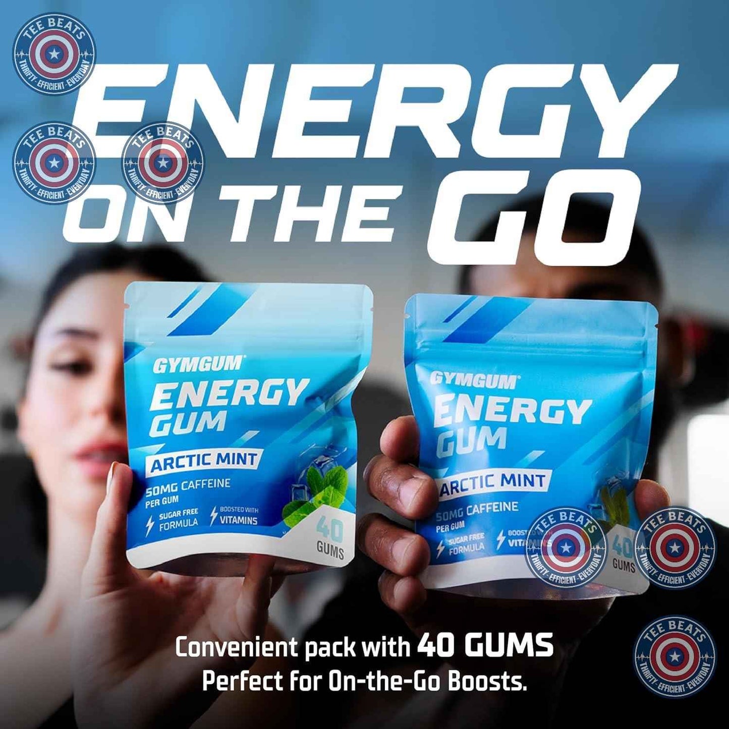 GYMGUM Energy Caffeine Gum | 50mg Natural Caffeine Chewing Gum for Home Office Focus, Sugar-Free L-Theanine Boost for Remote Workers
