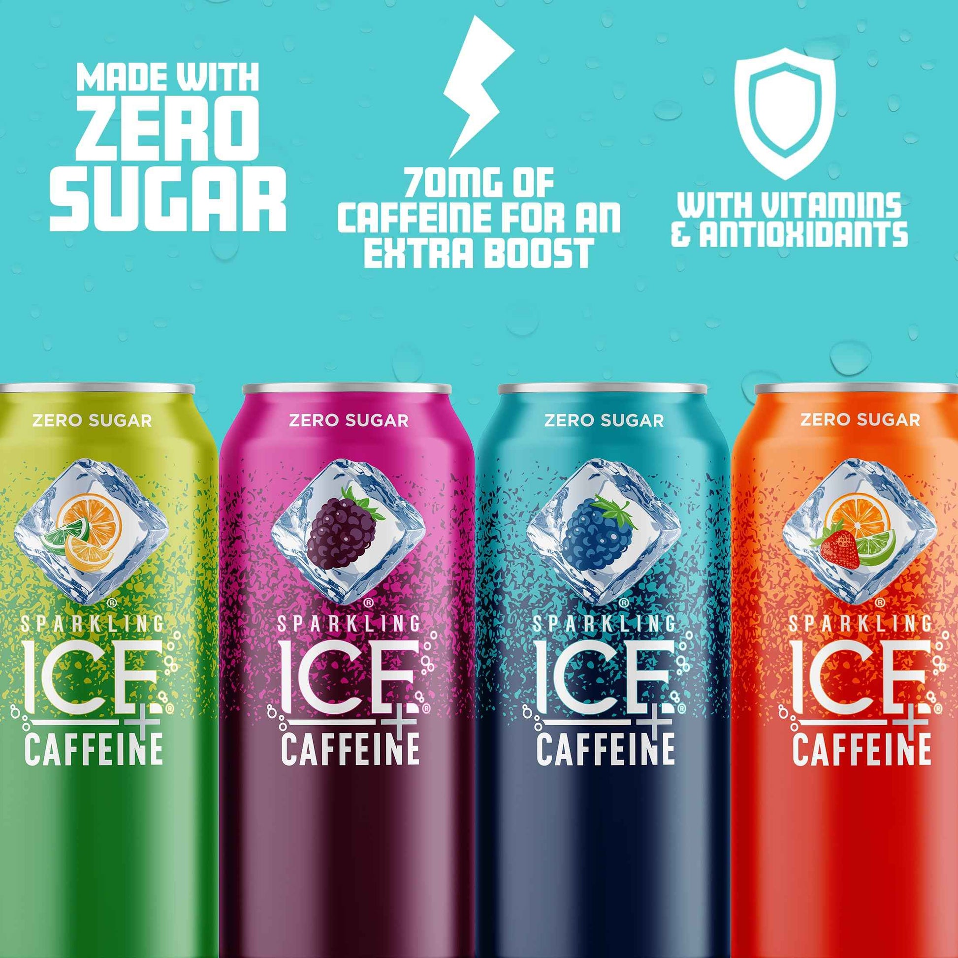 Sparkling Ice Caffeine Black Raspberry Sparkling Water for Clean Caffeine Routines, Antioxidant Sparkling Water with 70mg Caffeine