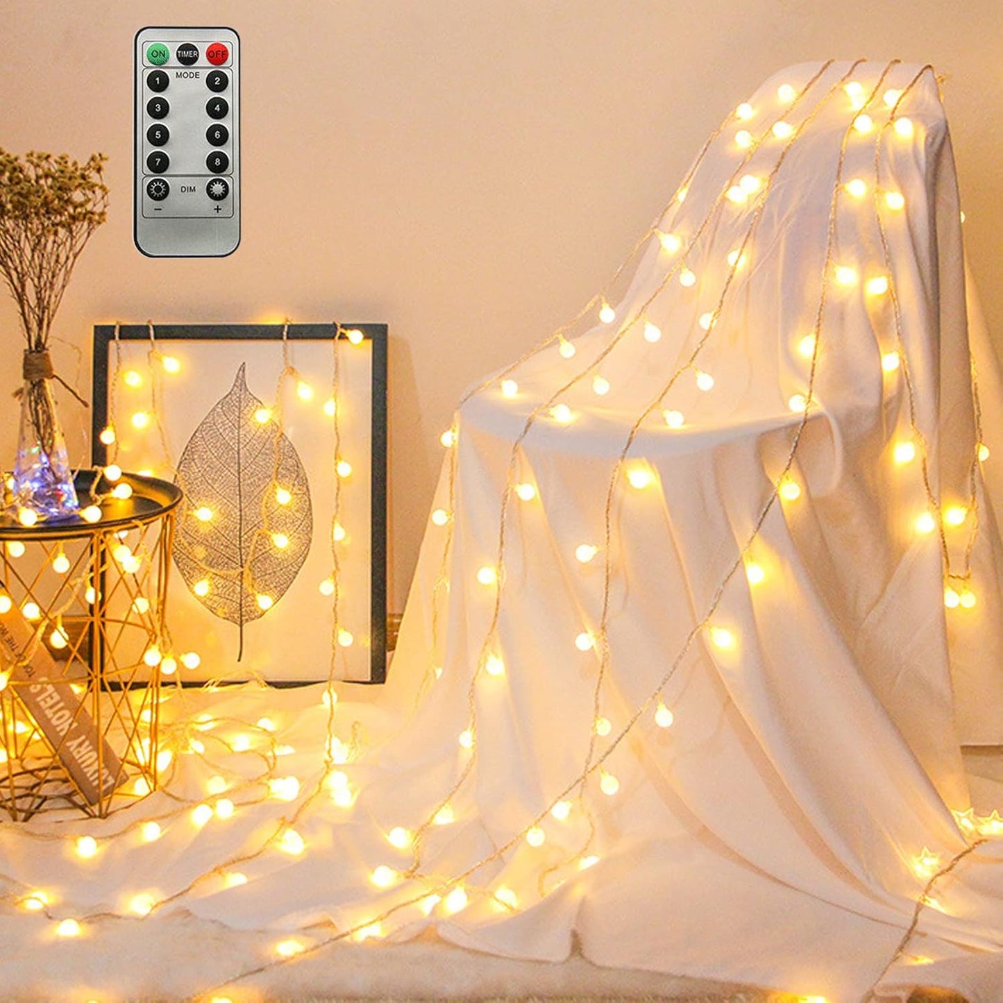 ZIMINGU LED Ball String Lights – Flameless Cool Touch Fairy Lights Safe for Kids and Pets, USB Powered Warm White Globe Lights